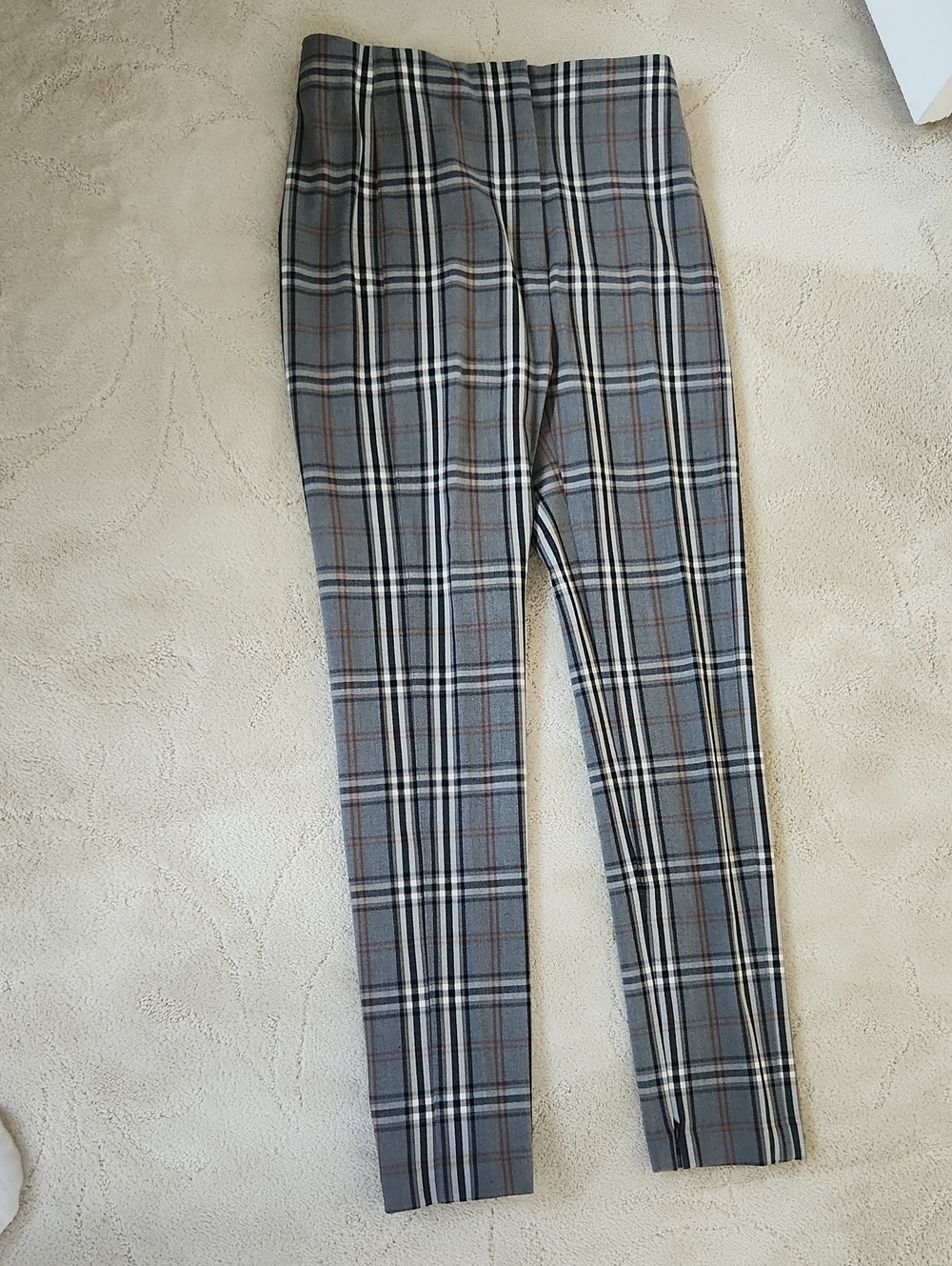 Gray Plaid Slim Trousers